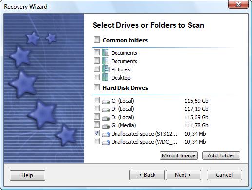 Select device to unerase files