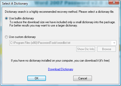 Select a dictionary for dictionary search
